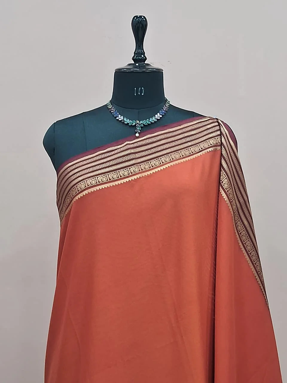 Burnt Orange Mysore Crepe Semi Silk Saree 1