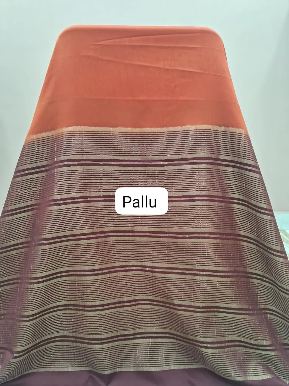 Burnt Orange Mysore Crepe Semi Silk Saree Pallu