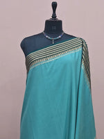 Marine Blue Mysore Crepe Semi Silk Saree 1