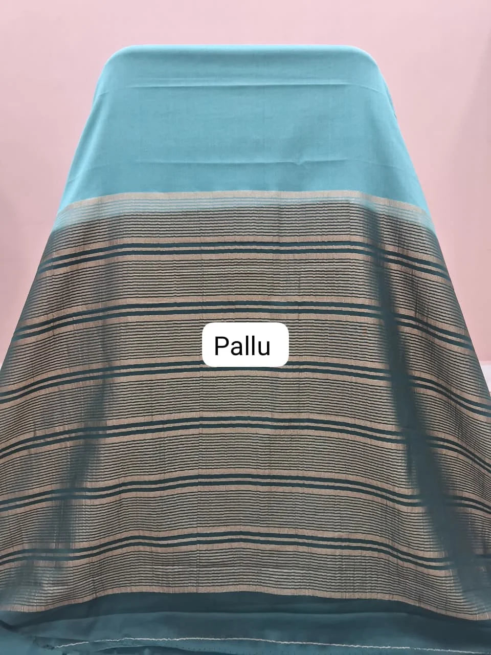 Marine Blue Mysore Crepe Semi Silk Saree pallu