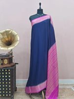 Navy Blue Mysore Crepe Semi Silk Saree