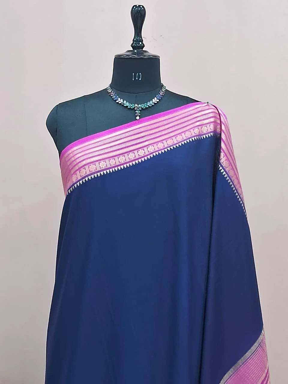 Navy Blue Mysore Crepe Semi Silk Saree 1