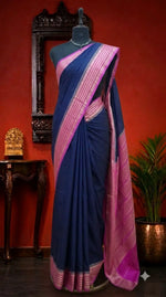 Navy Blue Mysore Crepe Semi Silk Saree