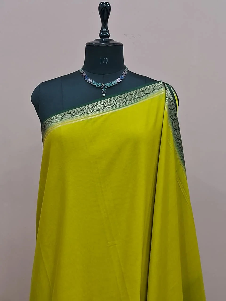 Citron Green Mysore Crepe Semi Silk Saree 1