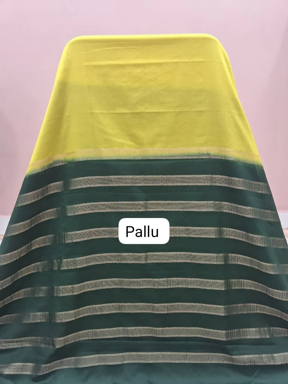 Citron Green Mysore Crepe Semi Silk Saree pallu
