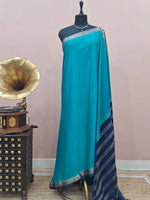 Sky Blue Mysore Crepe Semi Silk Saree