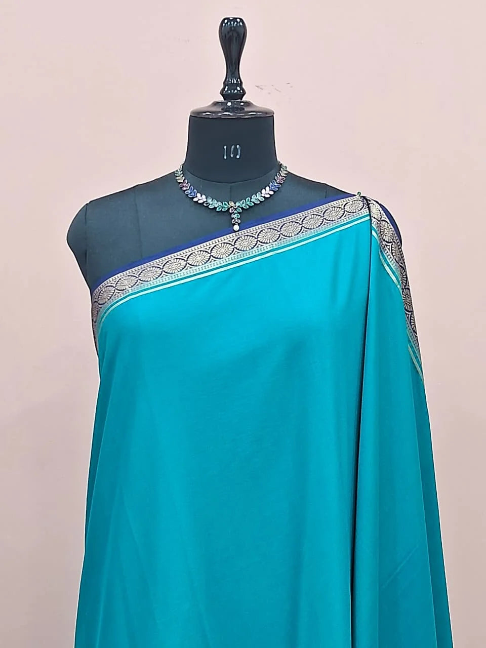 Sky Blue Mysore Crepe Semi Silk Saree 1