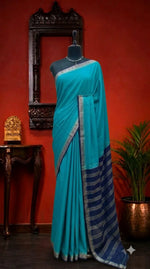 Sky Blue Mysore Crepe Semi Silk Saree