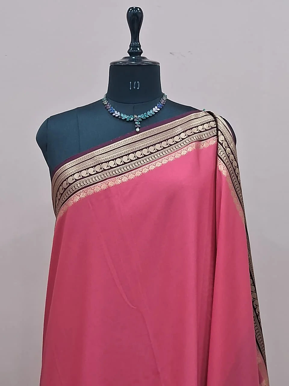 Rose Pink Mysore Crepe Semi Silk Saree 1
