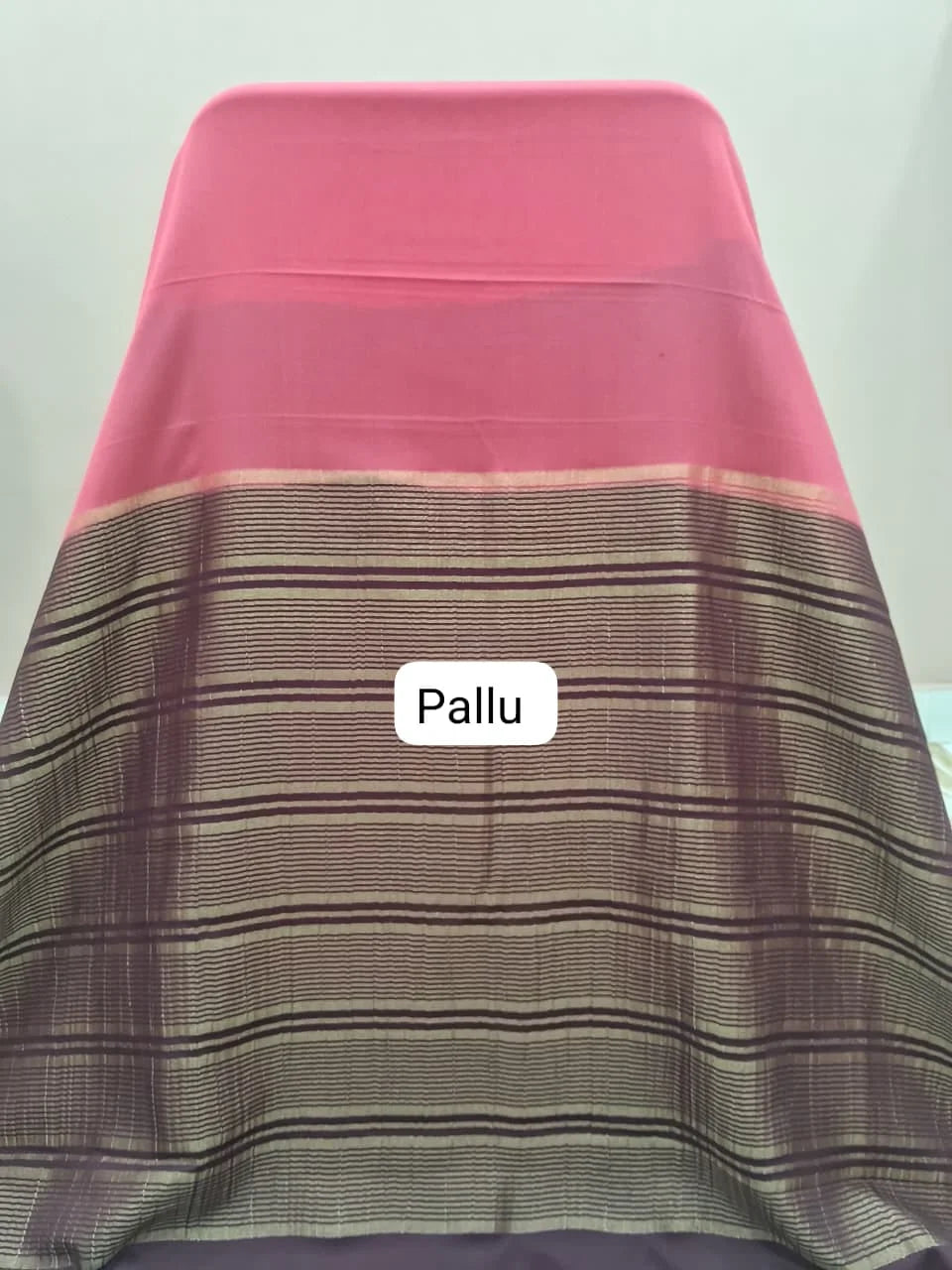 Rose Pink Mysore Crepe Semi Silk Saree Pallu