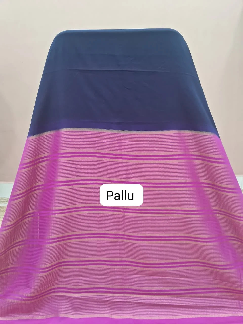 Dark Indigo Blue Mysore Crepe Semi Silk Saree pallu
