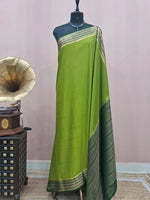 Parrot Green Mysore Crepe Semi Silk Saree