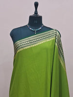Parrot Green Mysore Crepe Semi Silk Saree 1