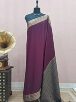Dark Wine Mysore Crepe Semi Silk Saree 