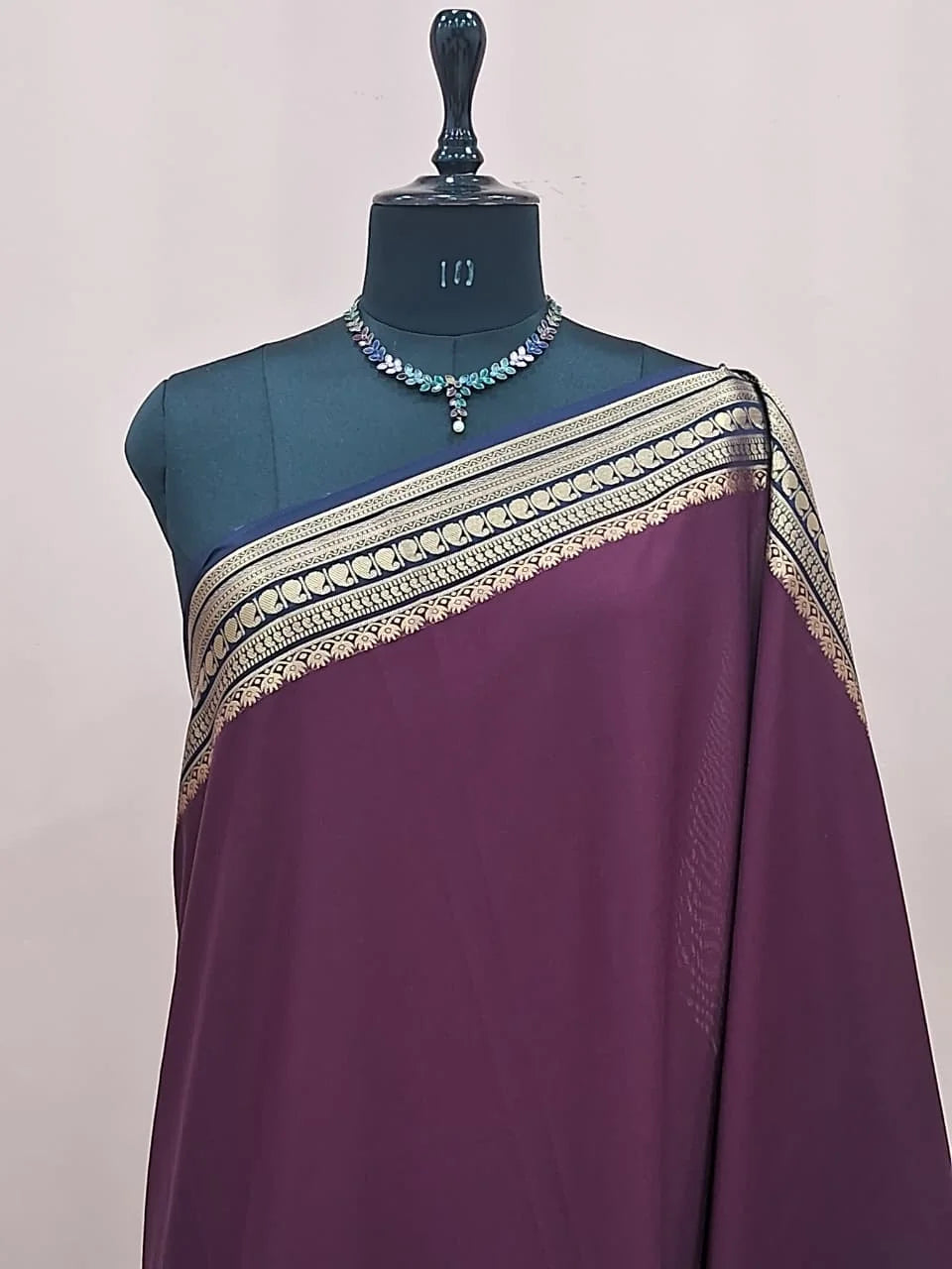 Dark Wine Mysore Crepe Semi Silk Saree  1