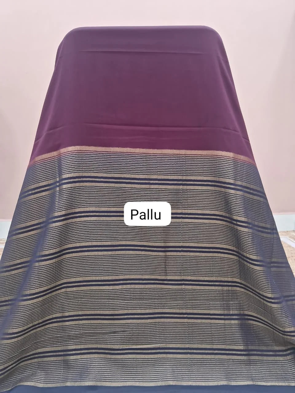 Dark Wine Mysore Crepe Semi Silk Saree  pallu