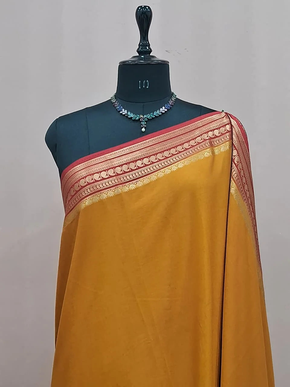 Mango Yellow Mysore Crepe Semi Silk Saree 1