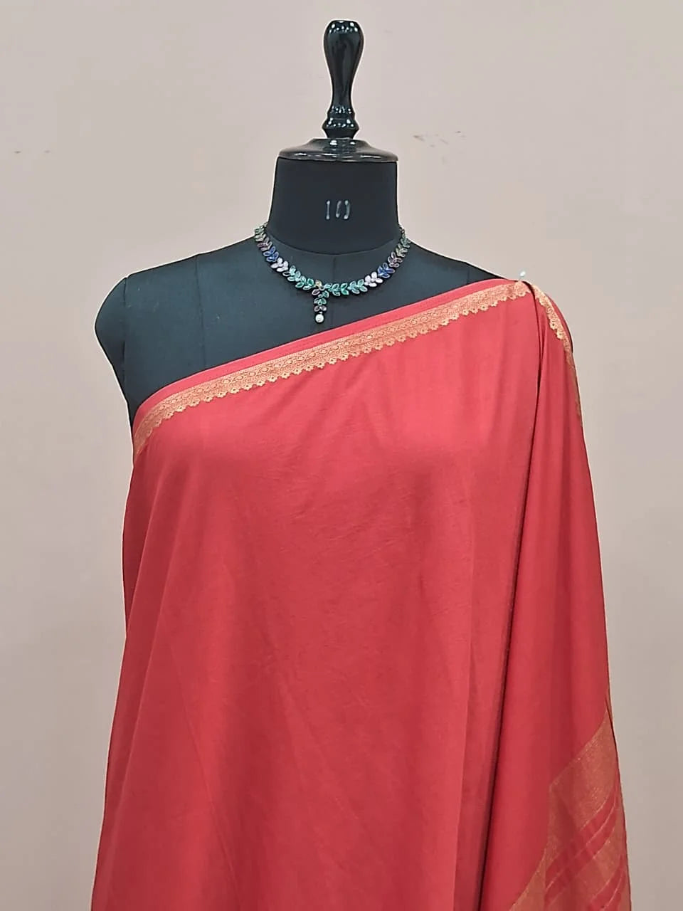 Red Mysore Crepe Semi Silk Saree 1