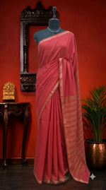Red Mysore Crepe Semi Silk Saree