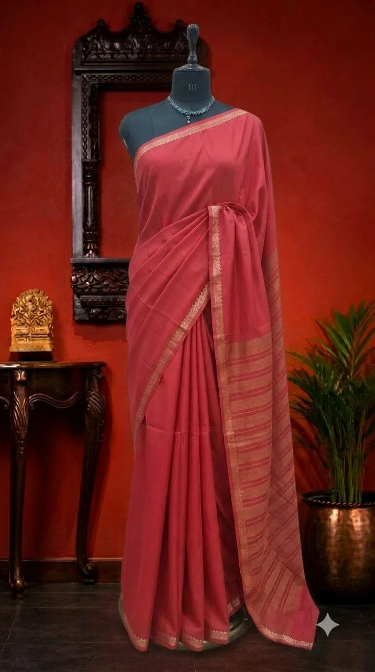 Red Mysore Crepe Semi Silk Saree