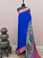 Royal Blue Plain Crepe Silk Saree 