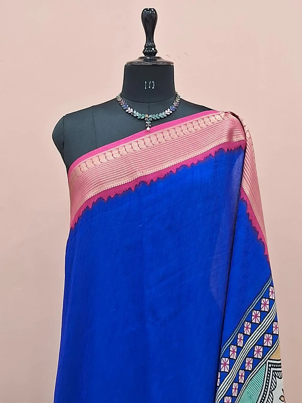 Royal Blue Plain Crepe Silk Saree 1