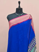 Royal Blue Plain Crepe Silk Saree 1