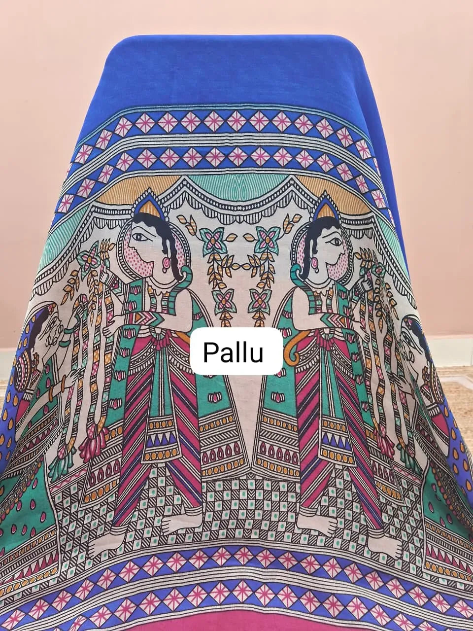 Royal Blue Plain Crepe Silk Saree pallu