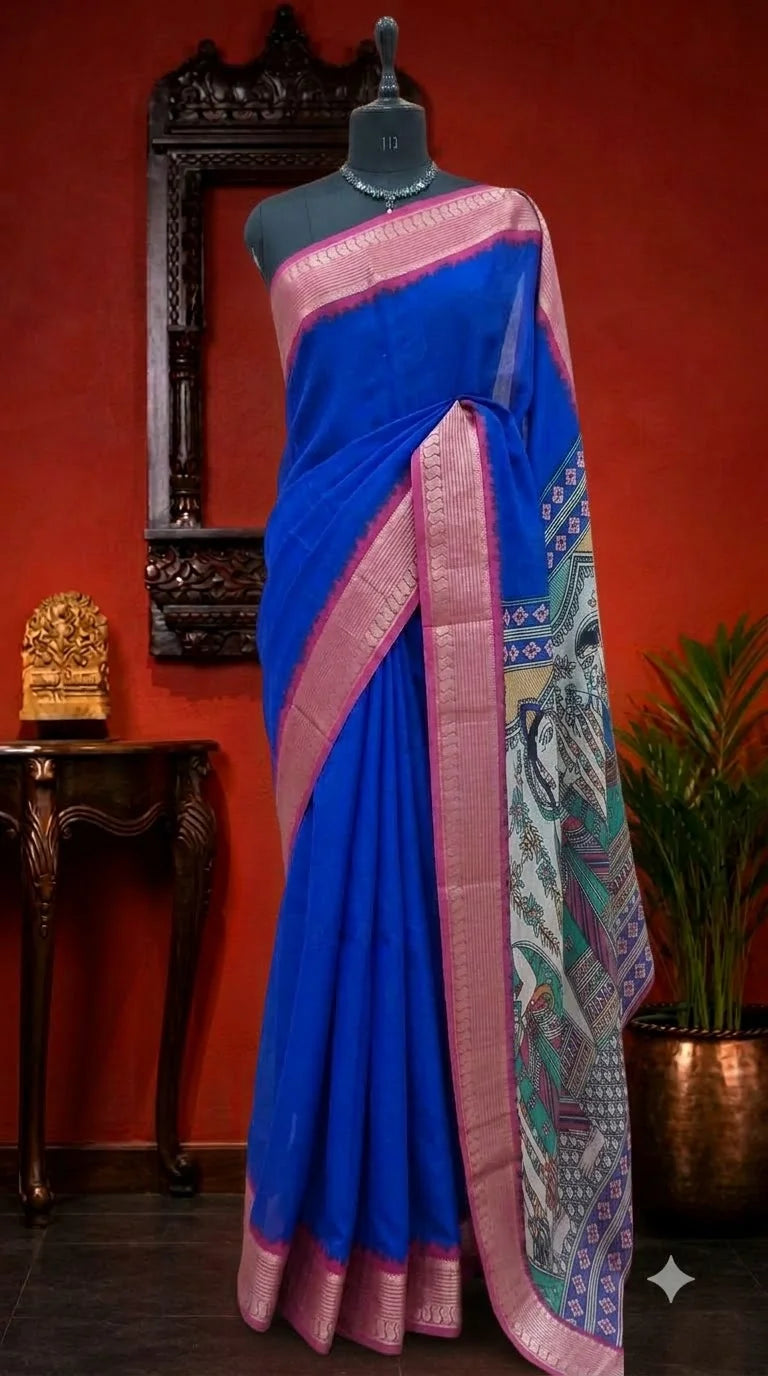 Royal Blue Plain Crepe Silk Saree 