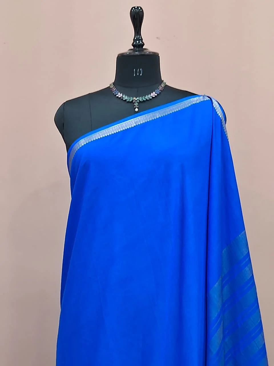 Ocean Blue Mysore Crepe Semi Silk Saree 1