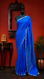 Ocean Blue Mysore Crepe Semi Silk Saree 