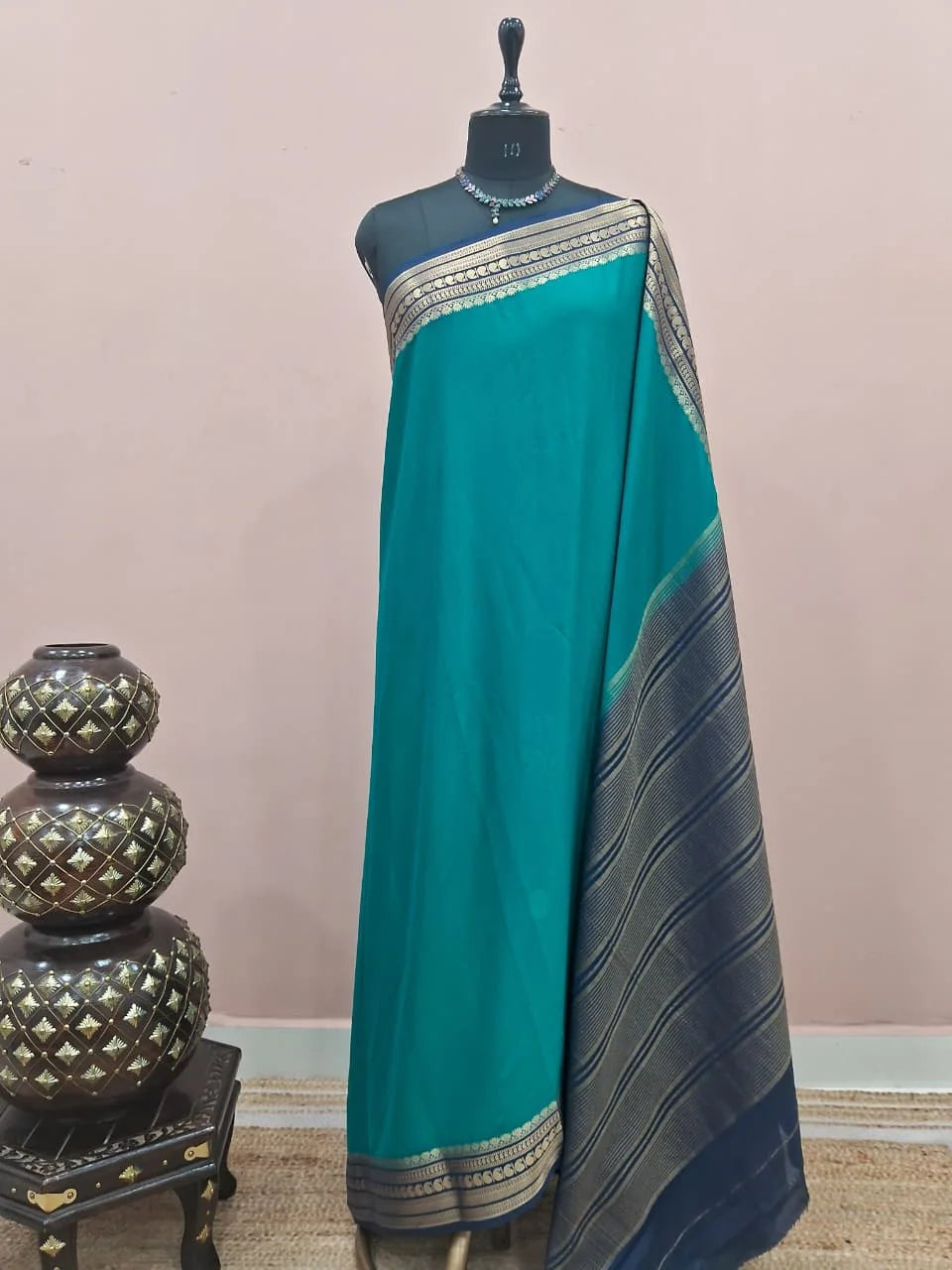 Peacock Green Mysore Crepe Silk Saree 
