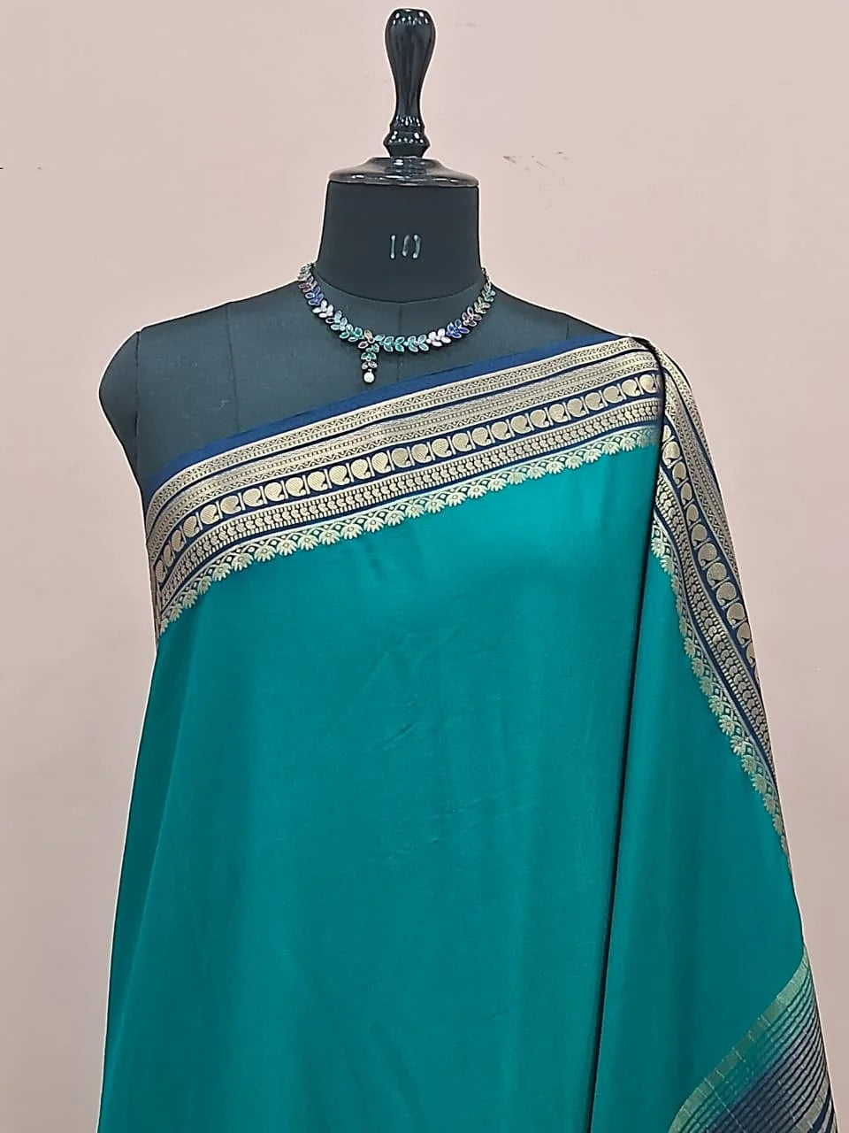 Peacock Green Mysore Crepe Silk Saree  1