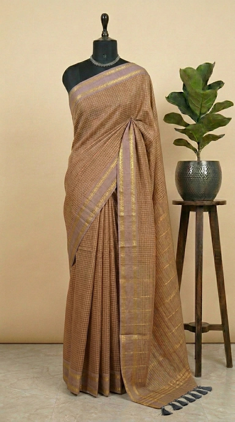 Graceful beige Arani cotton saree 