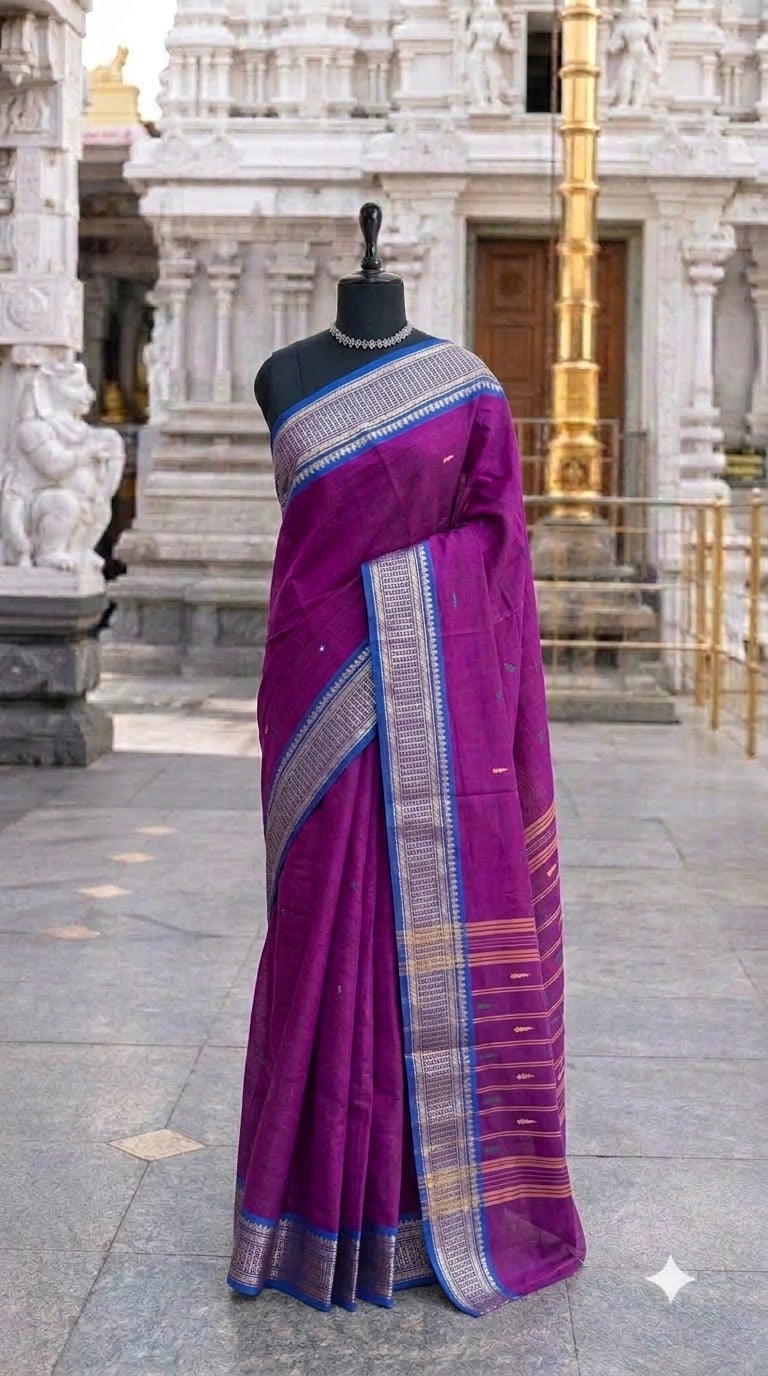 Deep magenta Chettind cotton saree