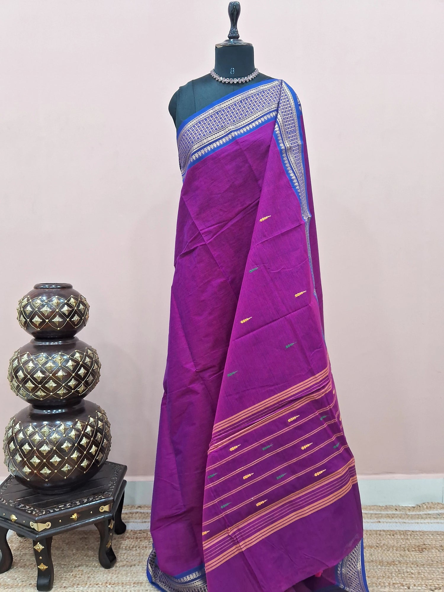 Deep magenta Chettind cotton saree