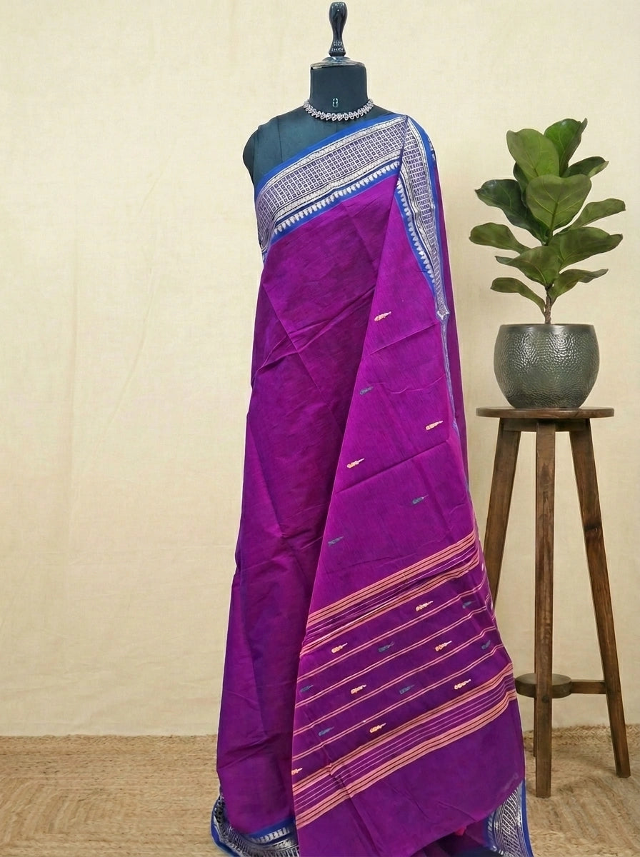 Deep magenta Chettind cotton saree