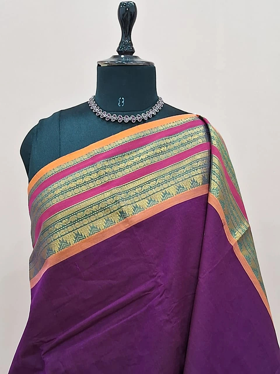 Dark purple Chettinad cotton saree 1