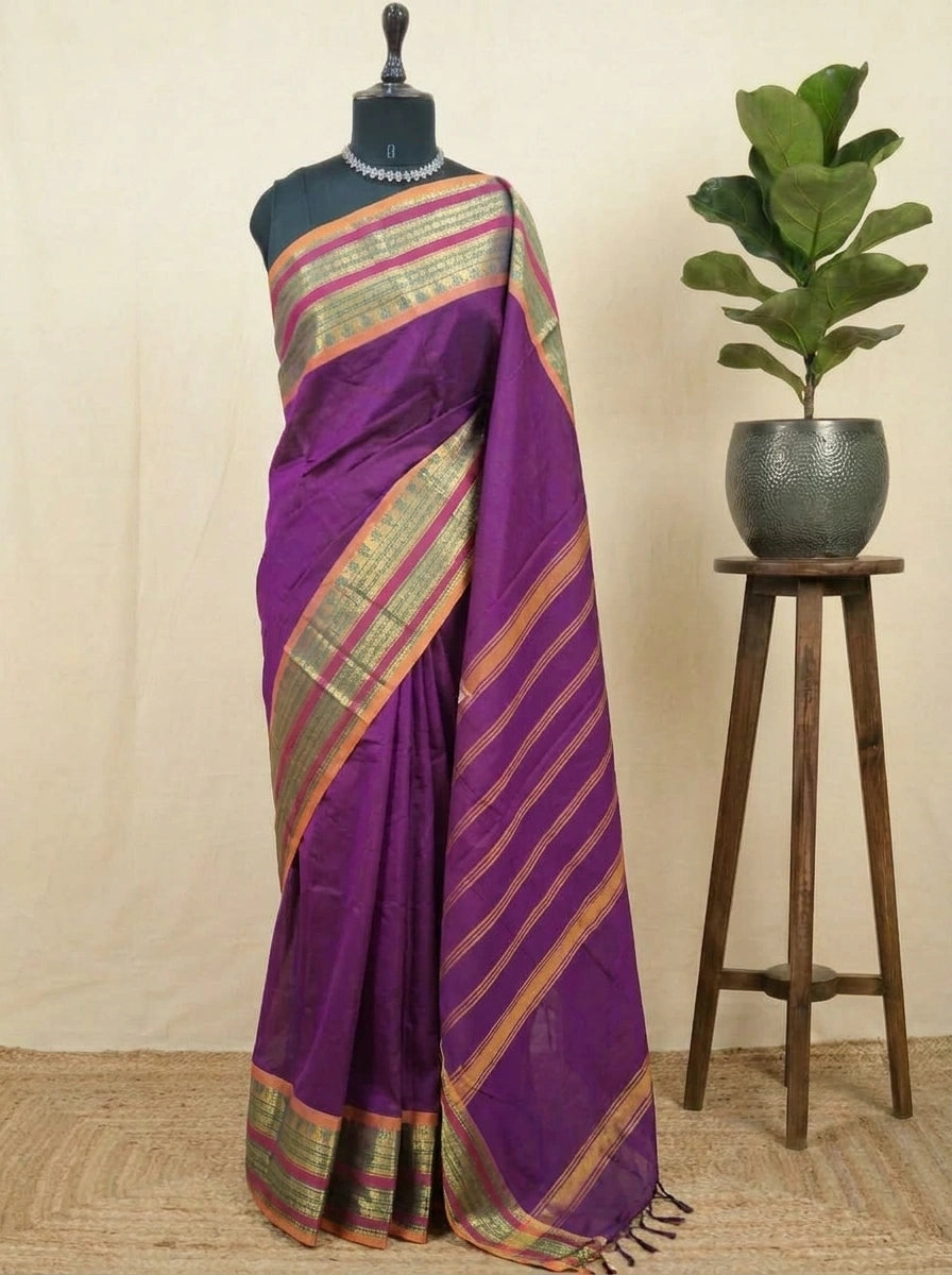 Dark purple Chettinad cotton saree