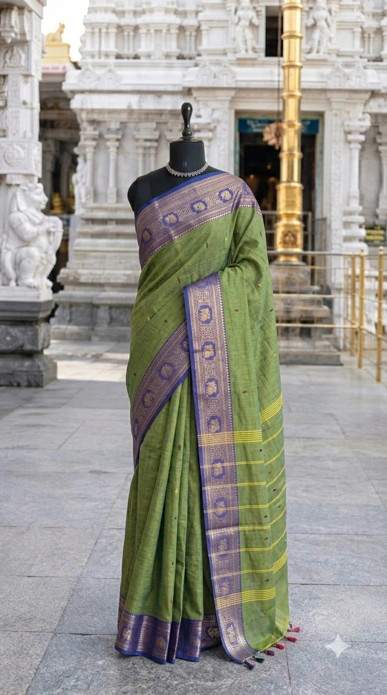 Olive green Chettinad cotton saree