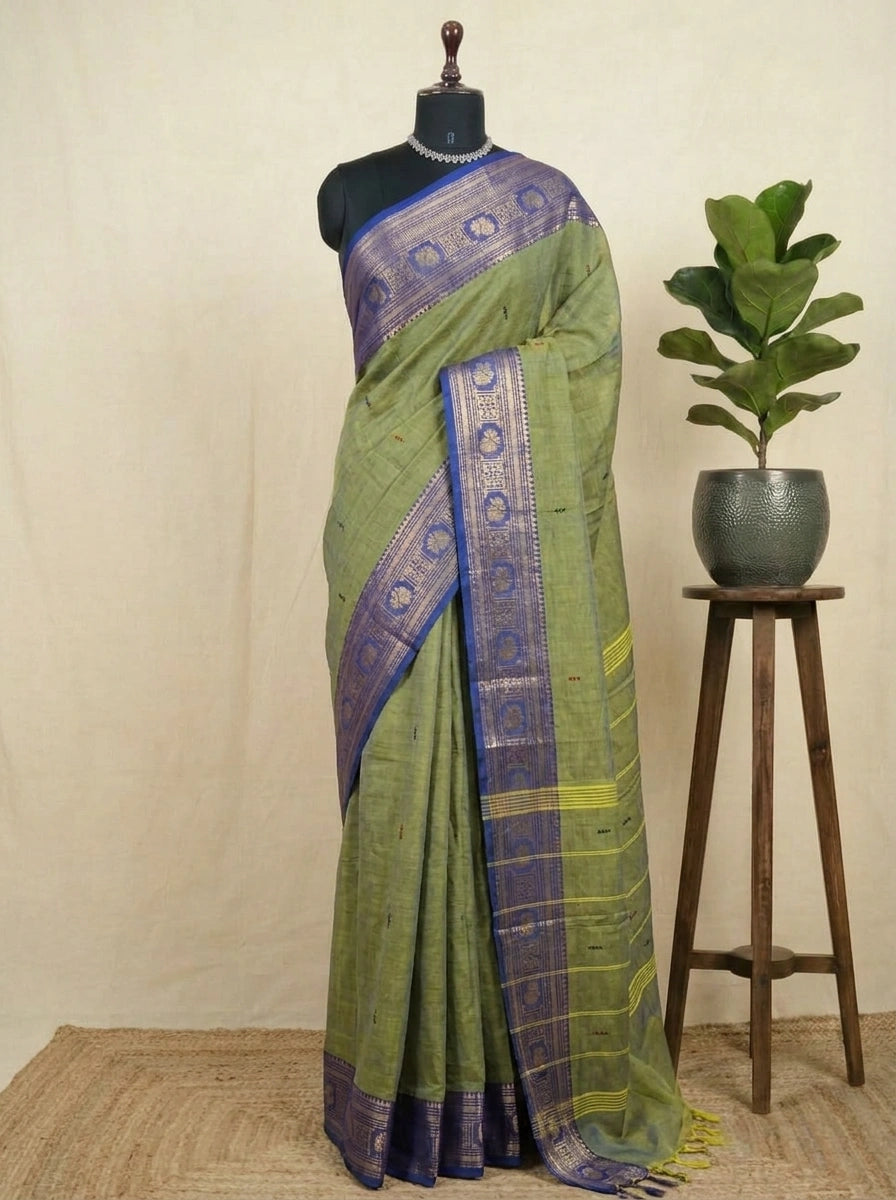 Olive green Chettinad cotton saree