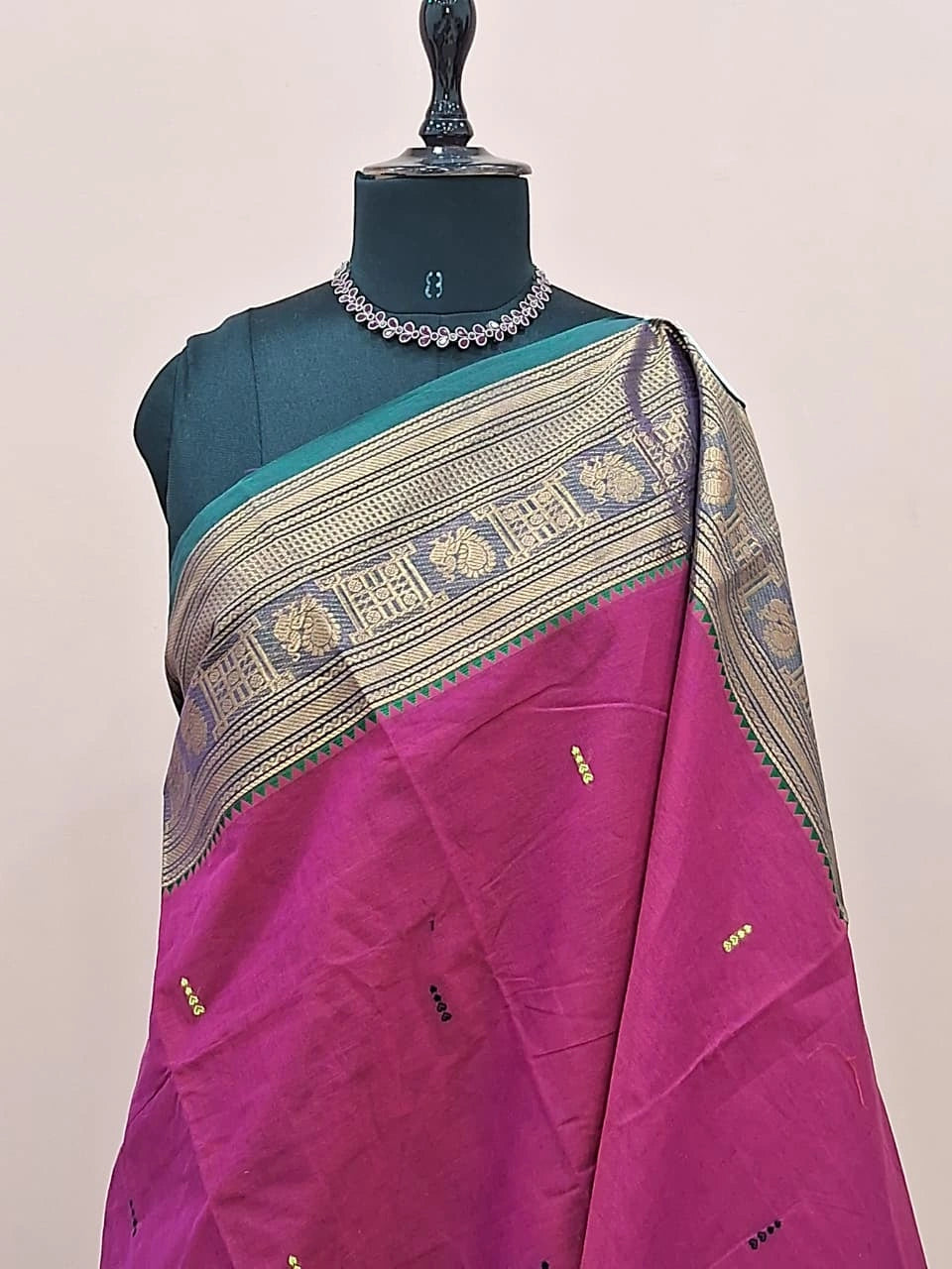 Deep magenta Chettinad cotton saree 1