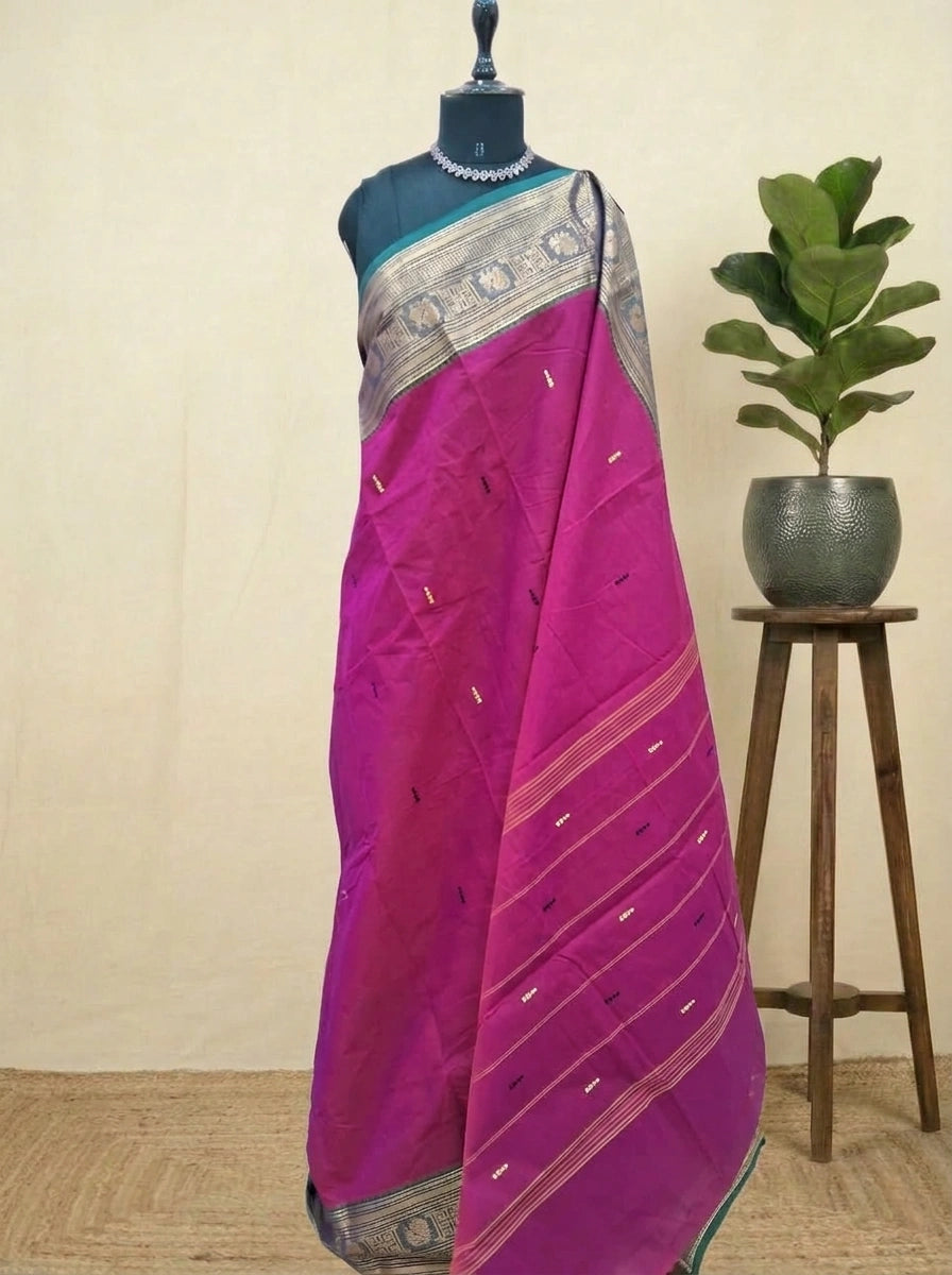 Deep magenta Chettinad cotton saree
