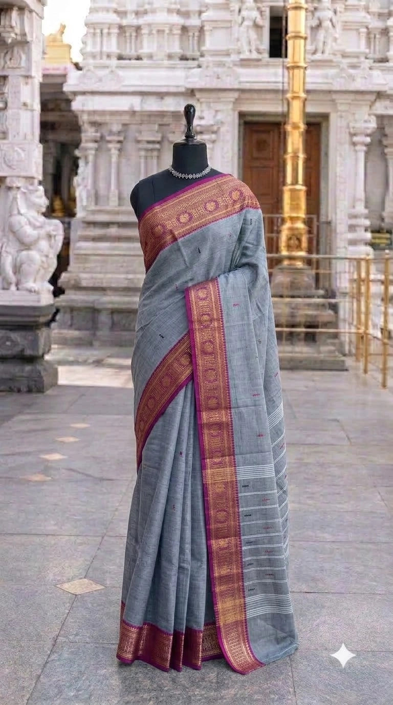 Elephant grey Chettinad cotton saree 