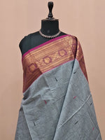 Elephant grey Chettinad cotton saree 1