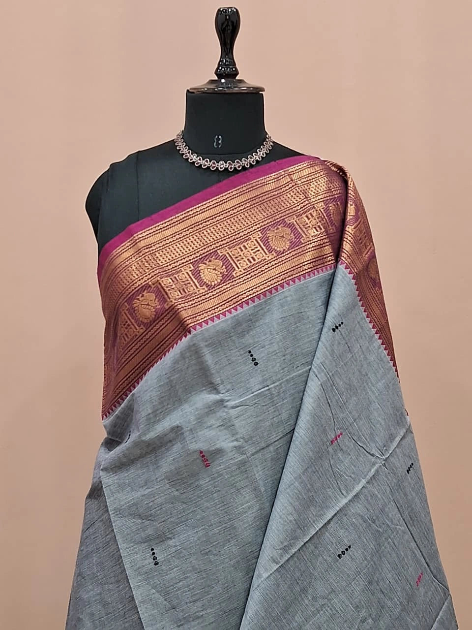 Elephant grey Chettinad cotton saree 1