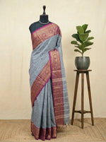 Elephant grey Chettinad cotton saree