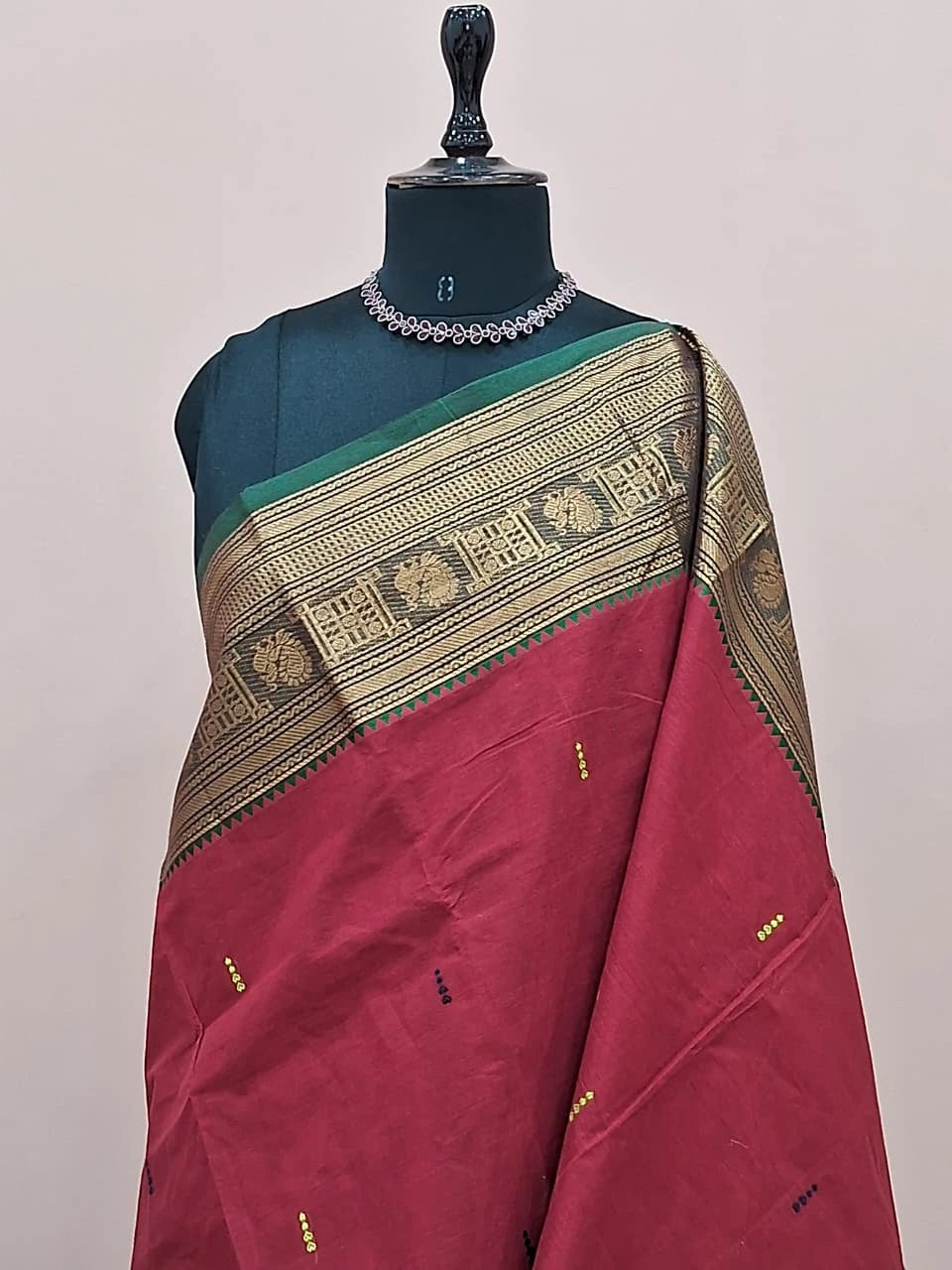 Red Chettinad cotton saree 1