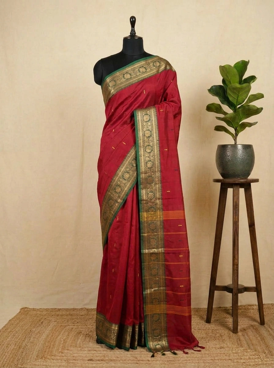 Red Chettinad cotton saree
