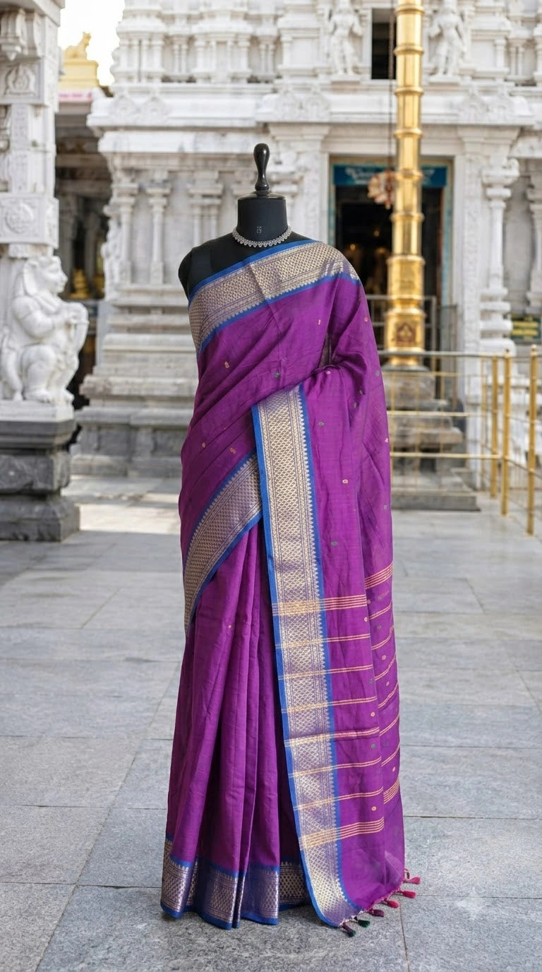Deep purple Chettinad cotton saree
